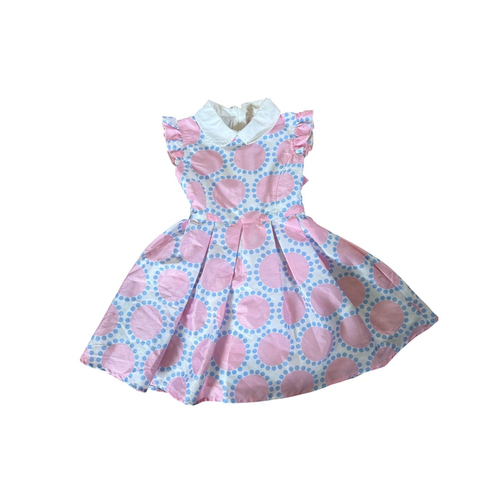 Deesha pink polka dot‎ little girls dress collared party dress